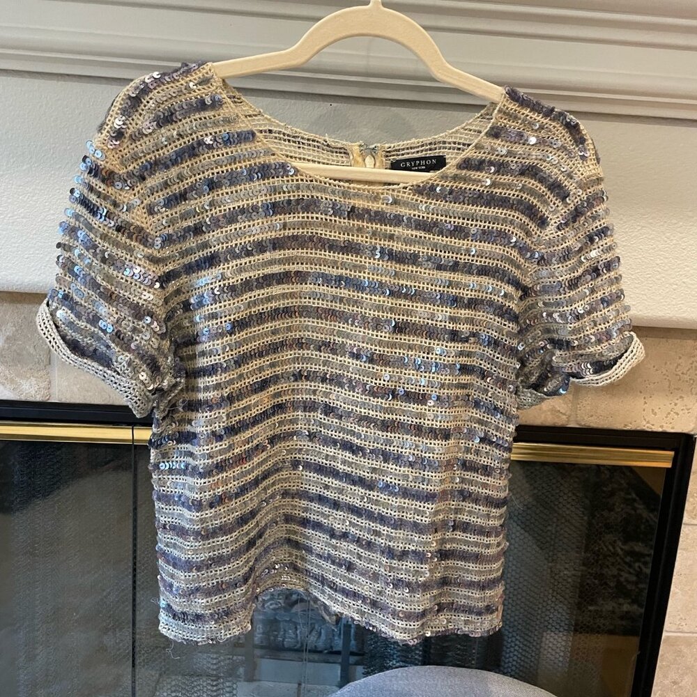 Gryphon Blue and Silver Sequin Top